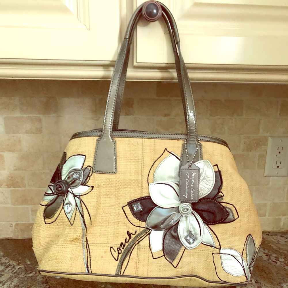 Coach Hampton's 10th Anniversary Straw Floral Bag